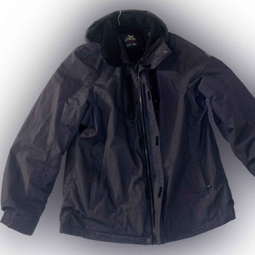 ZEROXPOSUR Mens Large Winter Hooded Grey Black Heavyweight Coat RN #117732 - Picture 1 of 7